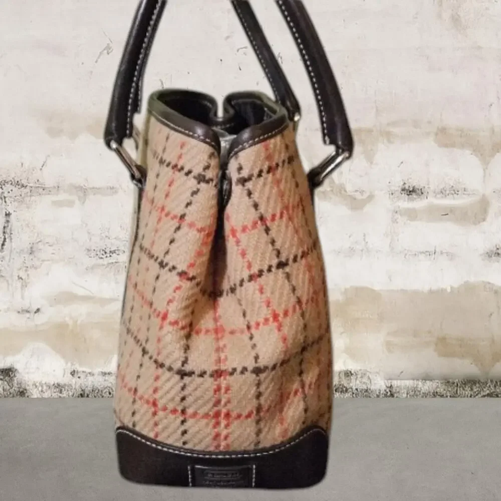 COACH Hampton Wool Plaid Satchel with Brown Leather Trim & Wristlet